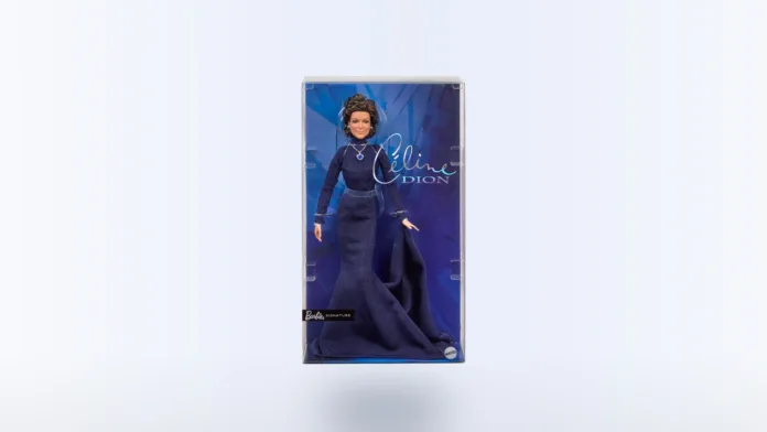دمية سيلين ديون من Barbie Signature داخل علبتها الأصلية بفستان أزرق وقلادة Titanic