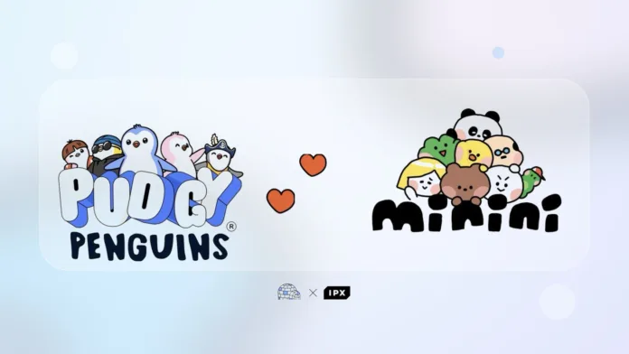 شعارات وشخصيات Pudgy Penguins و LINE FRIENDS minini في التصميم الرسمي للتعاون