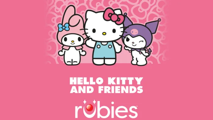 شخصيات Hello Kitty و My Melody و Kuromi وشعار Rubies في إعلان اتفاقية الأزياء التنكرية